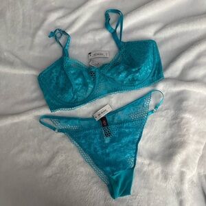 Adore Me Turquoise Lace Bra Set